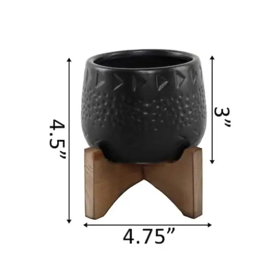 Flora Bunda 3.5" Matte Black Caveman Ceramic On Stand {3}