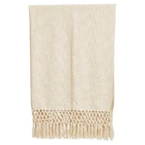 Hello Honey&reg; Cream Woven Cotton Throw Blanket with Crochet & Fringe {1}