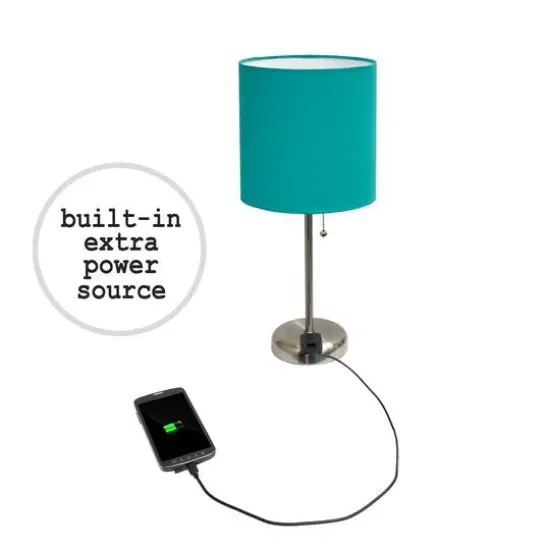 LimeLights 19.5" Brushed Steel Base Lamps with Charging Outlets, 2ct. Teal {7}