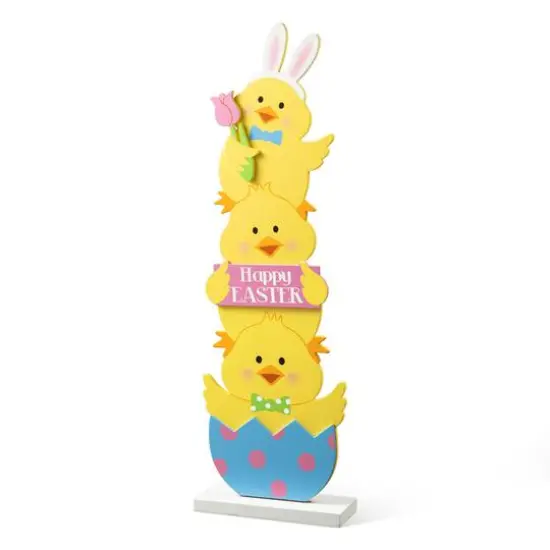 Glitzhome&reg; 30" Easter Wooden Stacked Chicks Porch Decor {8}
