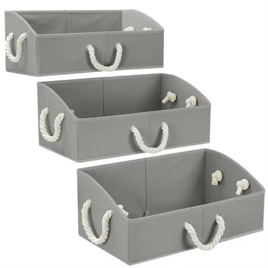 Sorbus 20" Trapezoid Storage Box with Cotton Rope, 3ct. Gray {1}