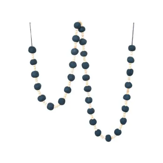 Hello Honey&reg; 6ft. Blue Wool Felt Balls & Natural Wood Beads Garland {1}