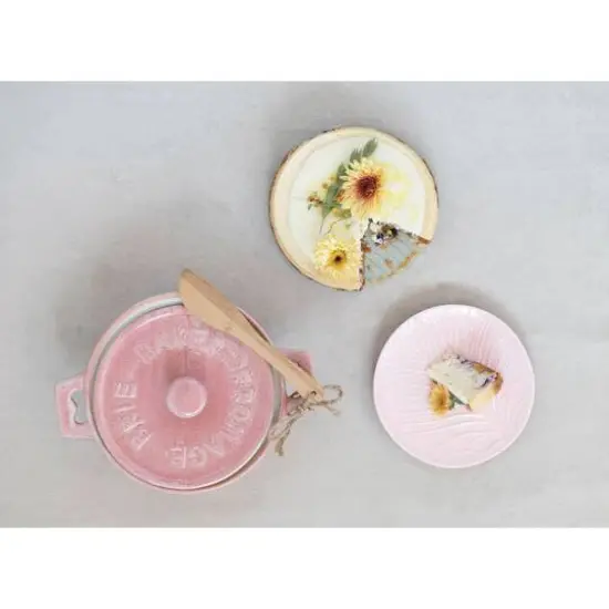 Hello Honey&reg; Pink Stoneware Brie Bakers with Bamboo Spreader, 2ct. {5}