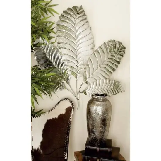 36" Silver Steel Glam Leaf Wall D&eacute;cor {8}