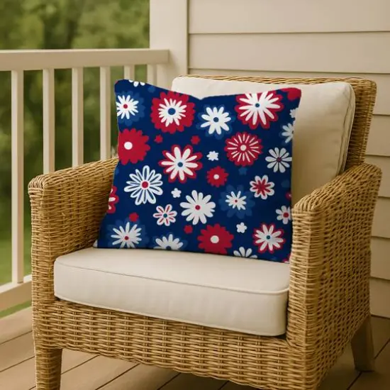 18" Patriotic Flower Doodle Indoor Outdoor Pillow {7}