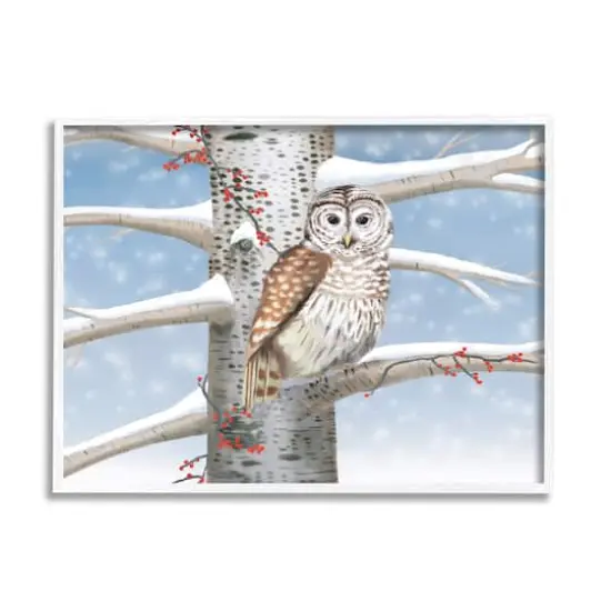 Stupell Industries Snowy Birch Tree Owl Framed Giclee Art White {1}