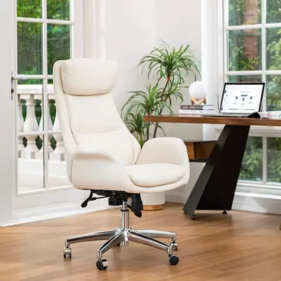 Glitzhome&reg; Mid-Century Modern Faux Leather Adjustable High Back Swivel Office Chair Cream White {5}