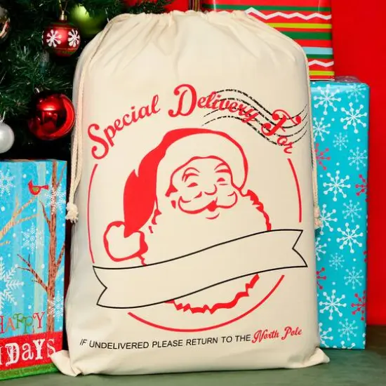 Personality Case&trade; 19" x 26" Cotton Natural Santa Drawstring Bag {3}