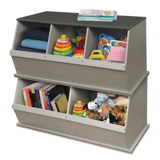 Badger Basket 3 Bin Stackable Storage Cubby Light Gray/Dark Gray {11}