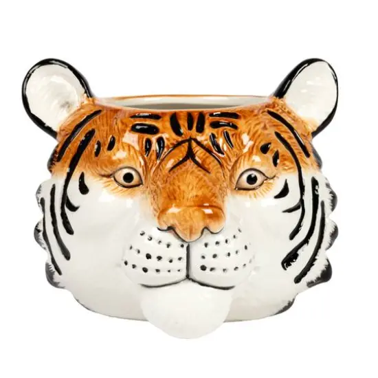 Hello Honey&reg; 6" Round Ceramic Tiger Head Planter {12}