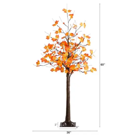 5ft. Pre-Lit Minimalist Autumn Maple Artificial Fall Tree with 96 LED Warm White & Orange Pumpkin Shaped Lights {3}