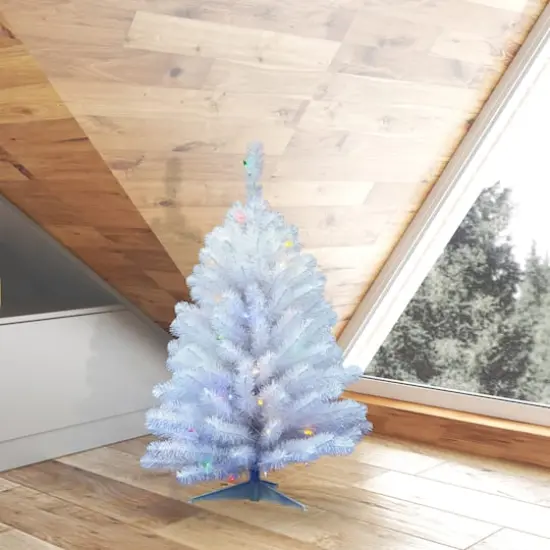 3ft. Pre-Lit Crystal White Spruce Artificial Christmas Tree, Multicolor LED Lights {3}