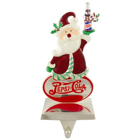 9.75" Silver Pepsi-Cola Santa Claus Christmas Stocking Holder {1}