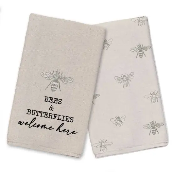 Bees & Butterflies Welcome Tea Towel Set White {1}
