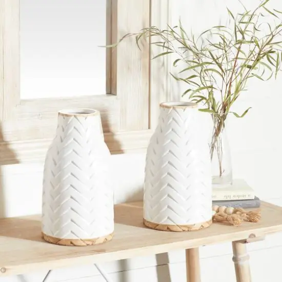 Set of 2 White Porcelain Contemporary Vase, 7" x 12" {5}