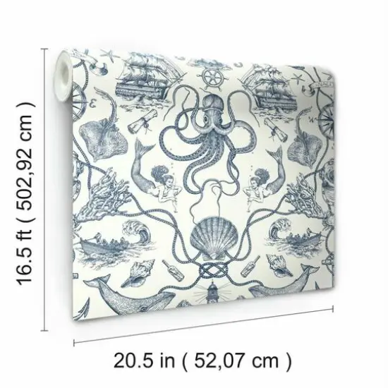 RoomMates Deep Sea Toile Peel & Stick Wallpaper Blue and White {10}