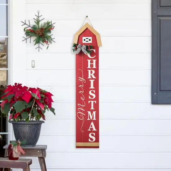 Glitzhome&reg; 42" "Merry Christmas" Wood Barn Porch Sign {4}