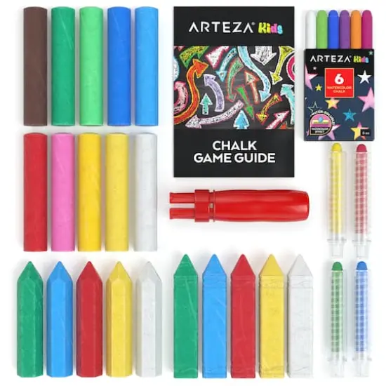 Arteza&reg; Kids Ultimate Chalk Set of 37 pcs, Pink Box Handle {10}
