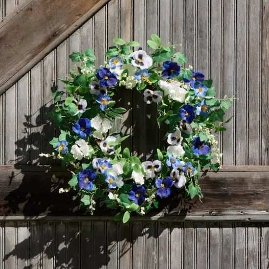 22" Mixed Petunia Pansy Floral Wreath {5}