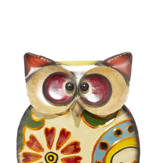 11" Yellow Iron Owl Garden Sculpture {3}