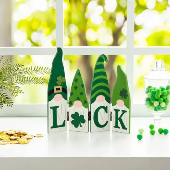 Glitzhome&reg; 12.25" St. Patrick's Wooden Luck Shamrock Gnome Table Decor {3}