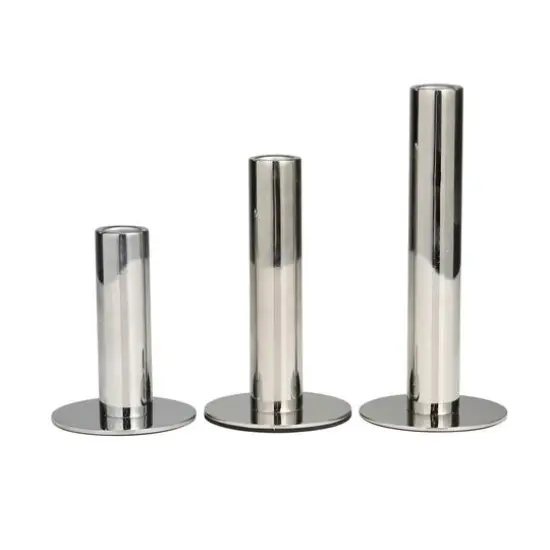 Silver Stainless Steel Slim Minimalistic Candle Holder with Rounded Base Set {5}