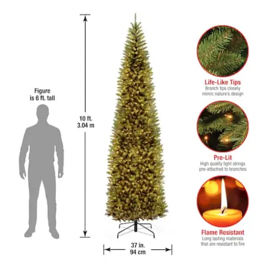 10 ft. Pre-lit Kingswood Fir Pencil Artificial Christmas Tree, Clear Lights {5}