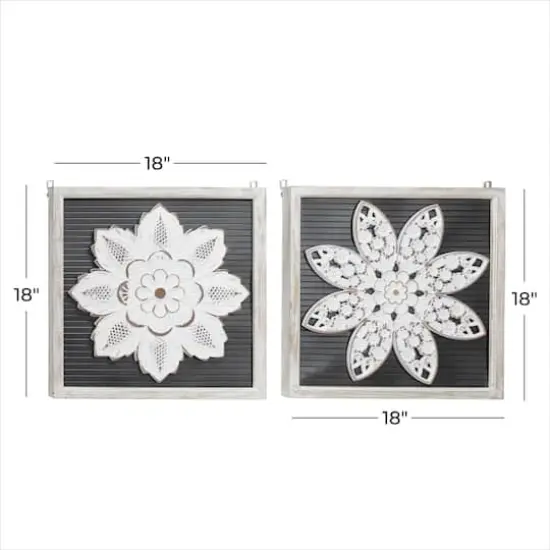 Set of 2 White Wood Traditional Floral Wall Decor, 18" x 18" {7}
