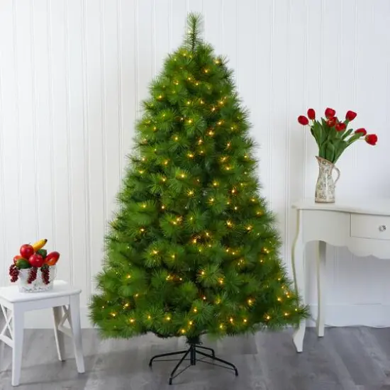 6.5ft. Pre-Lit Green Scotch Pine Artificial Christmas Tree with Clear LED Lights {8}