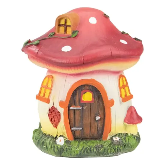 6.25" Red Mushroom House Outdoor Garden Statue {1}
