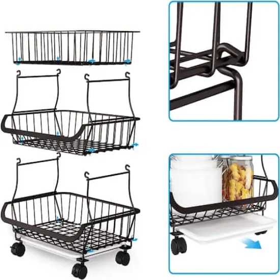 Black 3-Tier Rolling Stackable Utility Cart {4}