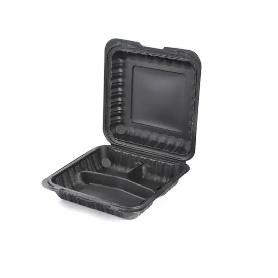 9" Black Single-Compartment Clamshell Take Out Containers, 150ct. {6}