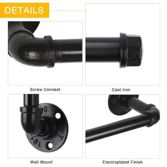 Black 4-Piece Wall Mounted Industrial Pipe Bathroom Hardware Set {4}