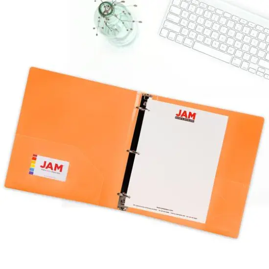 JAM Paper 2" Glass Twill Plastic 3-Ring Binder Orange {7}