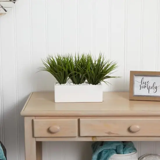 12" Vanilla Grass in White Rectangular Planter {5}
