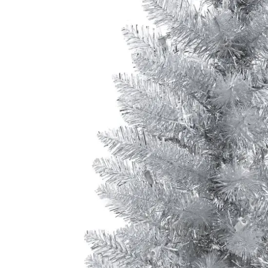 7ft. Pre-Lit Silver Tinsel Artificial Christmas Tree, Clear Lights {5}