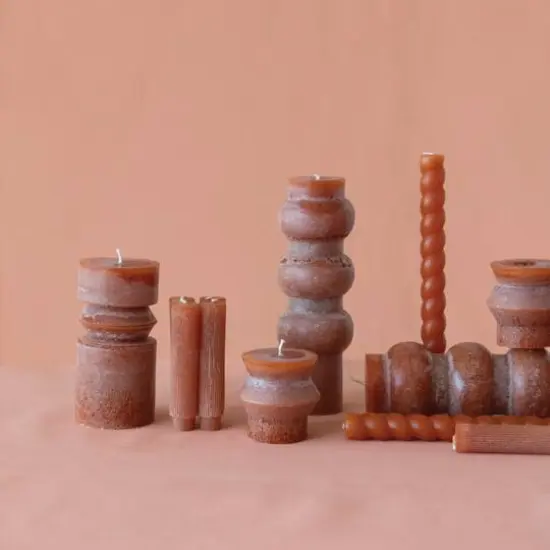 Hello Honey&reg; 5" Spice Powder Finish Unscented Pleated Taper Candles In Box Set, 12ct. {7}