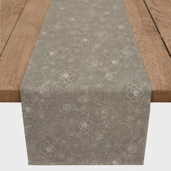 90" Line Floral Cotton Twill Runner Brown {1}