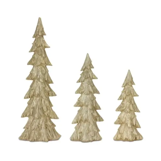 Glittery Gold Pine Trees Tabletop D&eacute;cor Set, 25", 18" & 15" {1}
