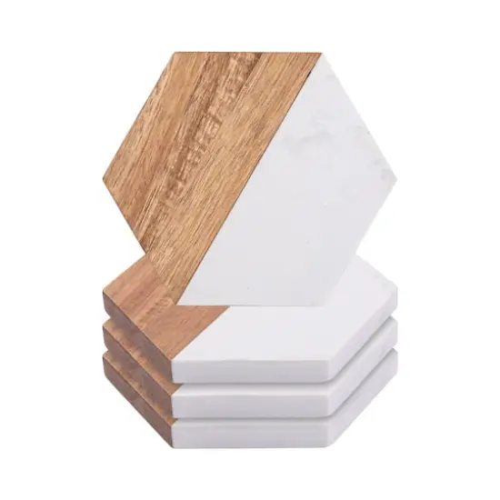 Craft Express 4ct. 3.93" x 4.5" Coaster Marble & Wood Laserable Hexagonal {3}