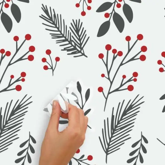 Holly Berries & Twigs Peel And Stick Wall Decals {6}