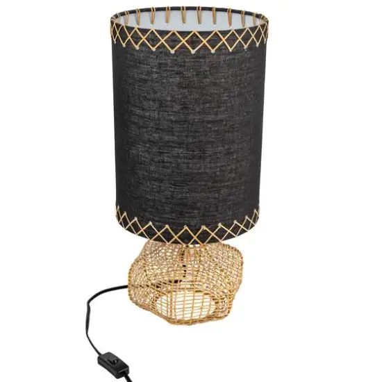 Hello Honey&reg; 21.5" Natural and Black Boho Woven Cane Table Lamp with Linen Shade {11}