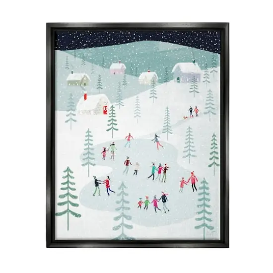 Stupell Industries Ice Skating Families Snowfall Framed Floater Canvas Wall Art Black {1}