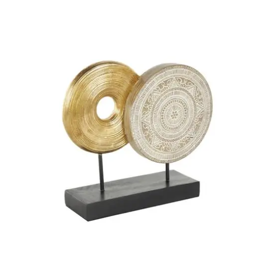 13" Gold Geometric Sculpture with Black Rectangular Base {9}