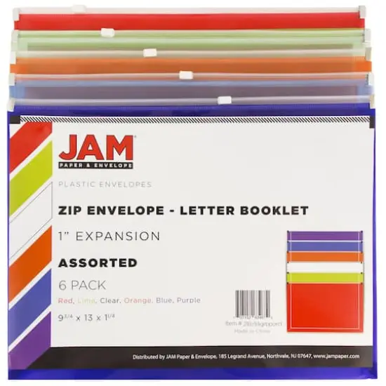 JAM Paper 9.75" x 13" Assorted Zip Closure Plastic Envelopes, 6ct. {3}
