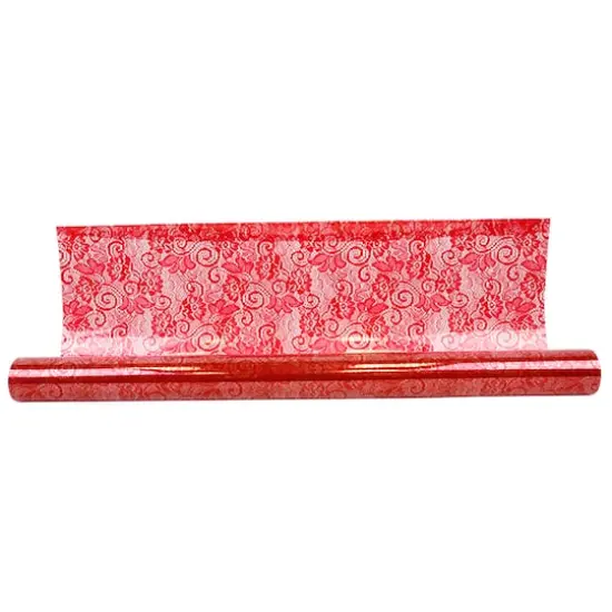 JAM Paper Lace Floral Cello Bouquet Wrap, 24" x 100ft. Red {1}