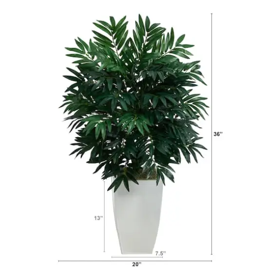 3ft. Bamboo Palm Plant in Decorative White Metal Planter {3}
