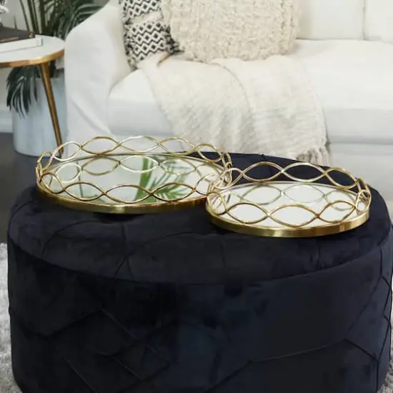 Contemporary Metal Tray Set Gold {3}