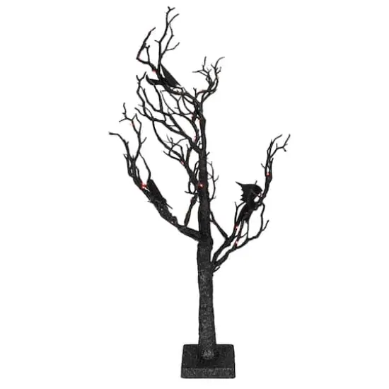 26.5" Black & Orange Glittered LED Tabletop Halloween Tree {3}