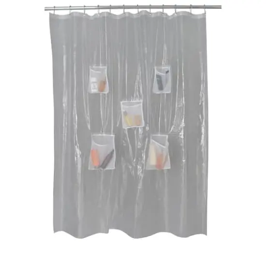 Bath Bliss Heavyweight PEVA Shower Liner with 5 Mesh Pockets {1}
